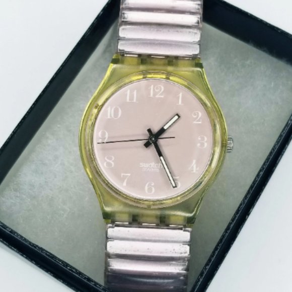 Swatch Accessories - Rare 1997 Pink Swatch Watch Glow in The Dark Watch Hands Dusty Rose Metallic
